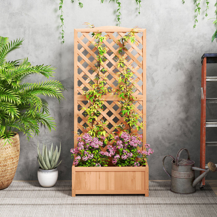 Outsunny Jardiniere surelevee avec treillis pour vigne grimpante, marron