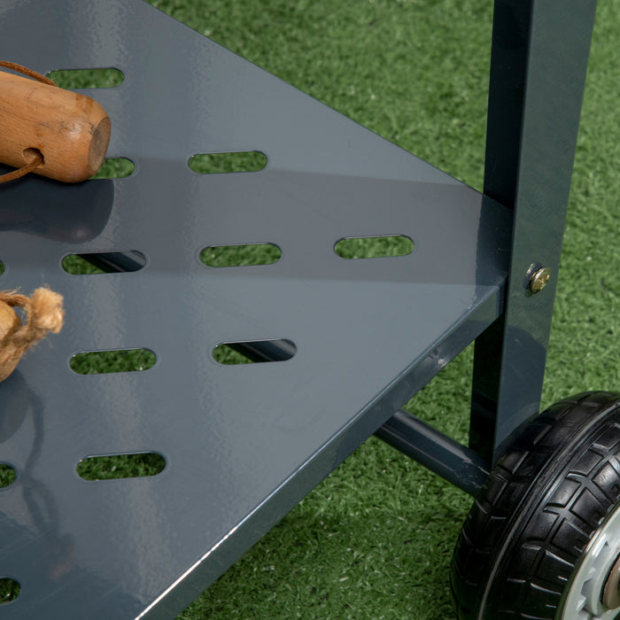 Outsunny Lit De Jardin Sureleve Avec Roues, 25\"x 22\" X 31\" En Acier Galvanise Avec Pieds Et Etagere De Rangement Pour Jardin Exterieur, Terrasse Pour Cultiver Des Legumes, Des Herbes, Des Fleurs, Gris