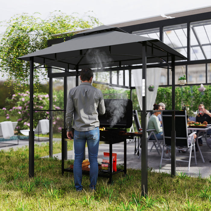 Outsunny Gazebo Grill 8' X 5', Abri Bbq Avec Lumiere Led, Gris Fonce