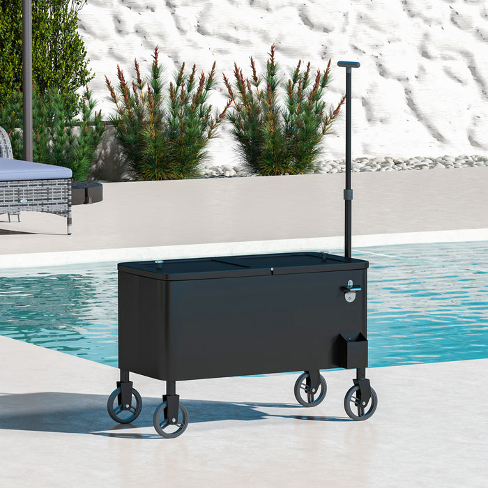 Outsunny Chariot de glaciere a roulettes avec decapsuleur, noir