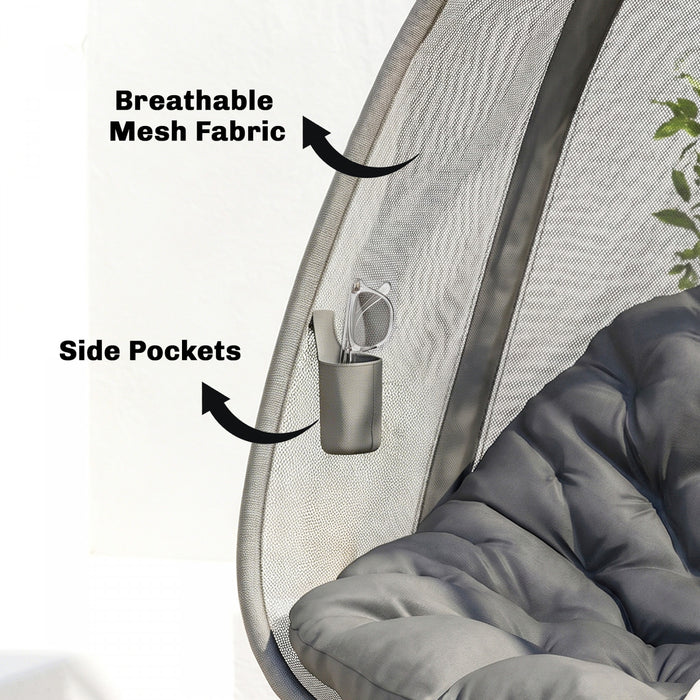 Chaise Œuf Suspendue Outsunny avec Support et Panier Pliable, Gris