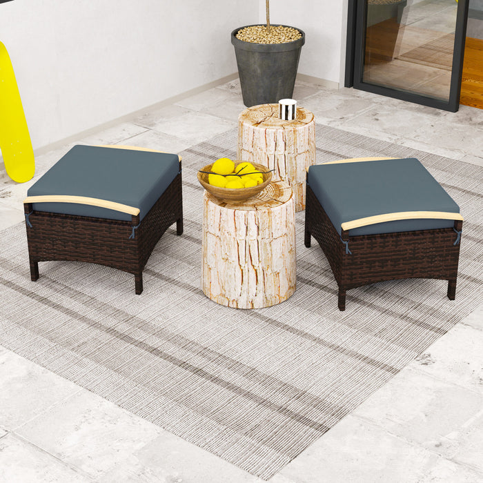 Outsunny Repose-pieds 2 pieces ottoman d'exterieur en osier, bleu