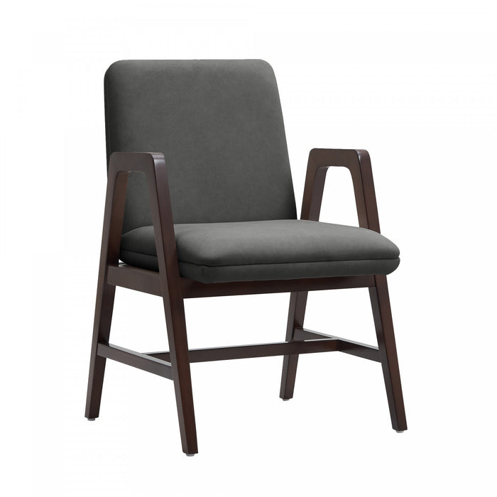 Fauteuil moderne Stella en velours avec accoudoirs en bois, graphite - Lot de 2