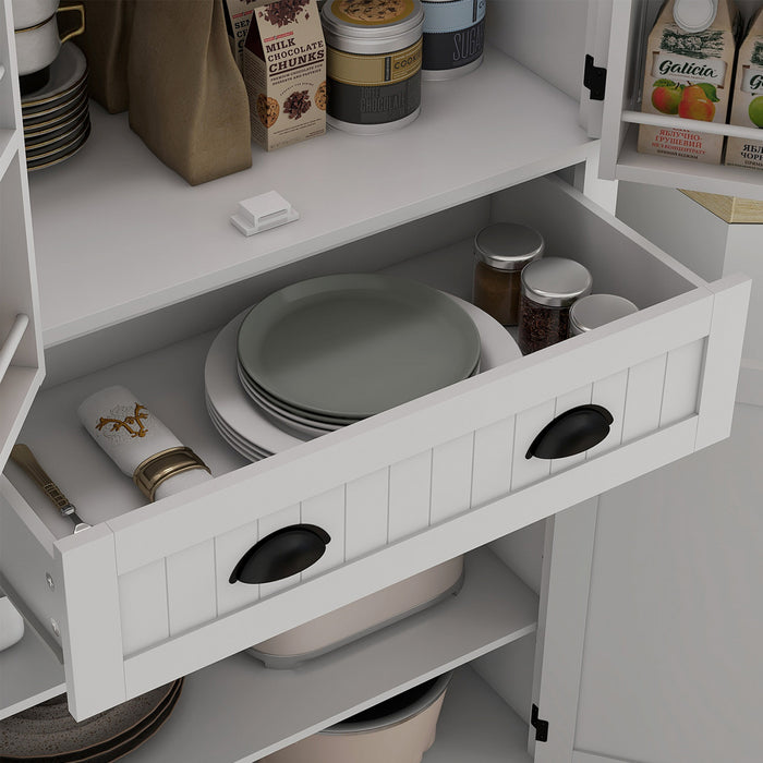 HOMCOM Armoire de cuisine avec etageres a epices et lumieres LED, blanc