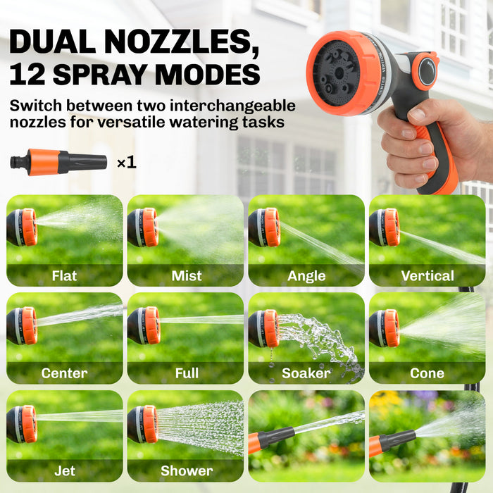 Devidoir de tuyau d'arrosage retractable Outsunny 1/2\" x 18 m avec buses a 12 fonctions