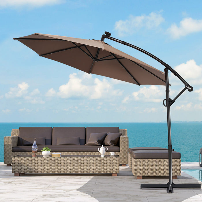 Costway Parasol deporte de patio de 10 pieds, solaire LED, rotation a 360 degres, marron