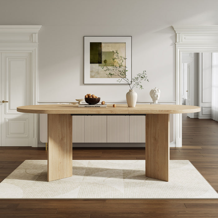 Ovalux Table a Manger Ovale Moderne 79 po avec Base a Double Piedestal et Finition Bois, Chene