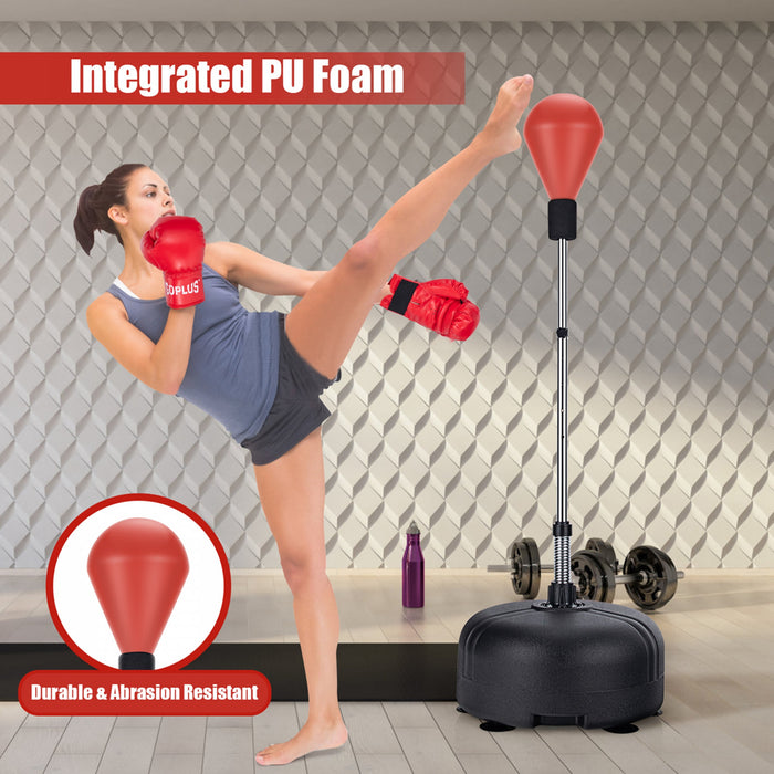 Costway Sac De Poinconnage Independant Avec Gants De Boxe Stand Pour Enfants Adultes Rouge Reglable
