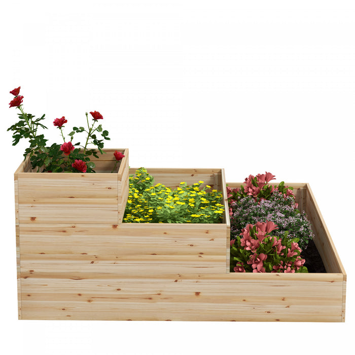 Outsunny Kit De Lit De Jardin Sureleve En Bois A 3 Niveaux Avec Doublure En Tissu, Jardiniere Surelevee, Terrasse Pour Cultiver Des Legumes, Des Fleurs, Des Fruits Et Des Herbes, 43,3\" X 43,3\" X 20,1\"