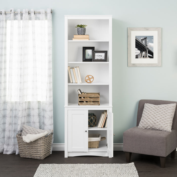 Bibliothèque haute avec 2 portes de style Shaker - blanche