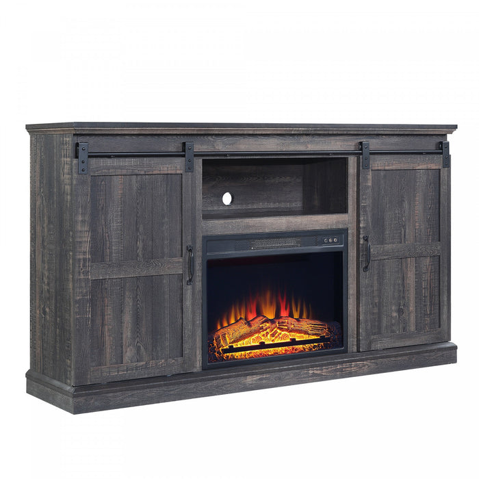 Foyer electrique moderne de style ferme Myrtle, 2 pieces, noir et brun antique