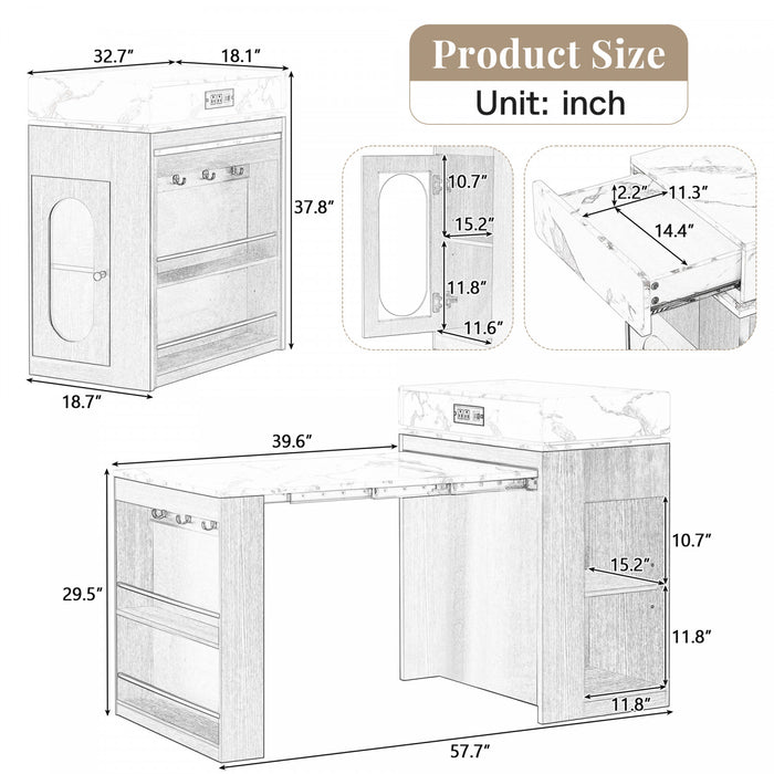 Table a manger extensible Logan avec plateau pliant et tiroirs de rangement, noir