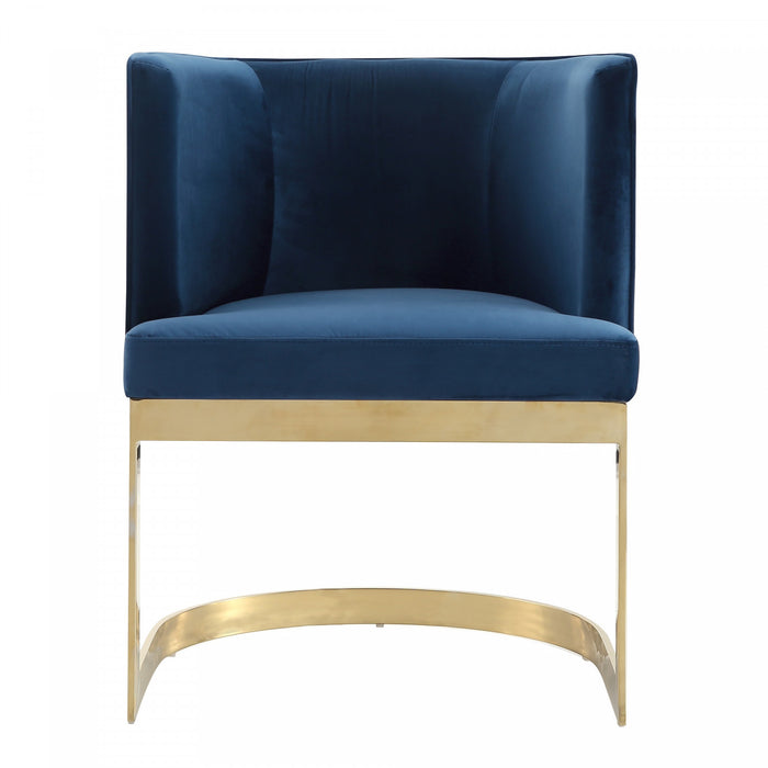 Chaise de salle a manger moderne en velours Aura avec structure en metal, bleu royal - Lot de 2