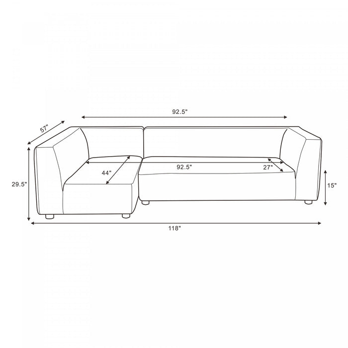 Canape sectionnel moderne contemporain Lukas 2 pieces, 118\", oriente a gauche, couleur camel