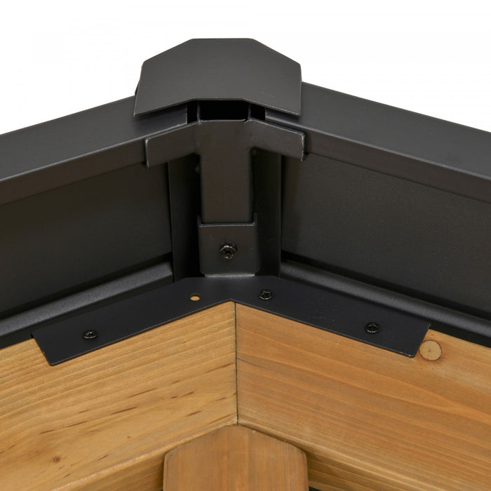 Outsunny 13' X 11' Gazebo En Bois Auvent Exterieur Pare-soleil Abri Avec Toit En Acier, Bois Massif, Noir Et Naturel