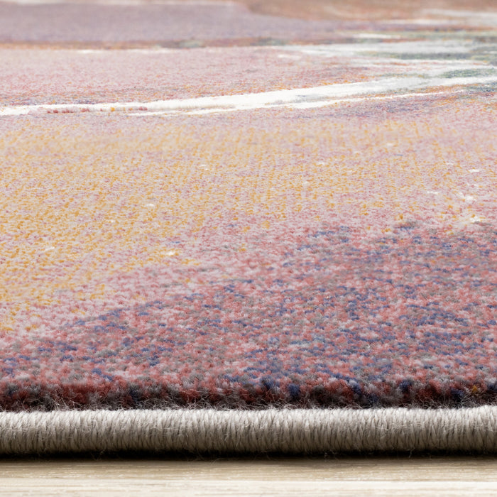 Carpette dense Amelia crème, rose et violette à motif floral - 5 pi 3 po x 7 pi 7 po