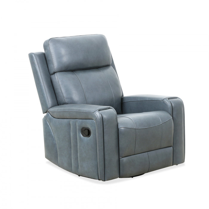Fauteuil inclinable pivotant a mouvement coulissant Bellamy de 37 po en cuir assorti - Bleu