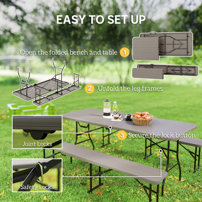 Outsunny Ensemble de Table de Pique-nique Pliante 6FT 3 Pieces avec 2 Bancs, Effet Rotin, Marron