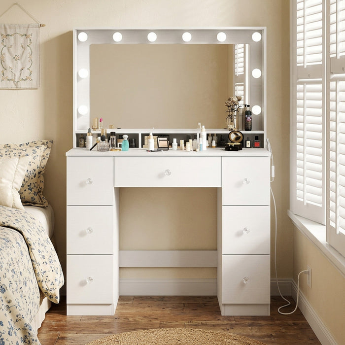 Coiffeuse HOMCOM avec Station de Charge, Blanc