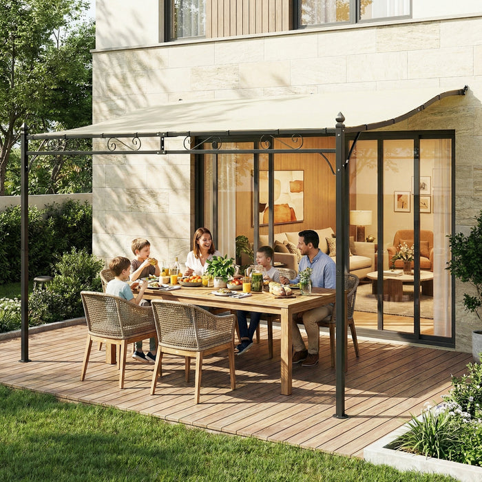 Outsunny Pergola murale exterieure 3,5 x 2,5 m, abri solaire, blanc creme