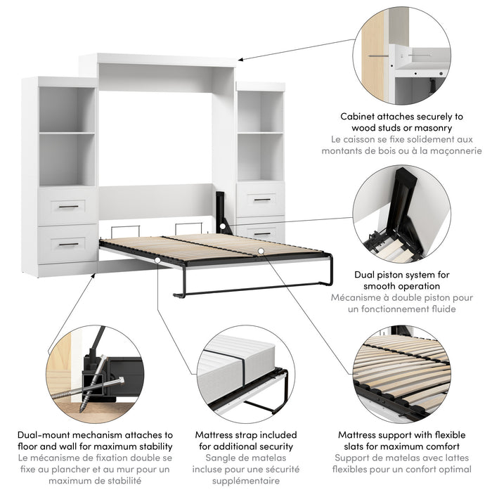 Grand lit escamotable Edge de Bestar avec organisateurs de garde-robe et tiroirs (115 po [L]) - blanc