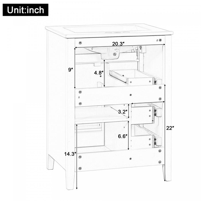 Scott Meuble-lavabo de 24\" avec vasque en ceramique et pieds en bois caoutchouc, Blanc