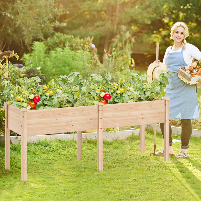 Costway Souleve Lit De Jardin Eleve Boite De Planteur De Bois D'sapin Avec 2 Grandes Zones De Plantation Beige