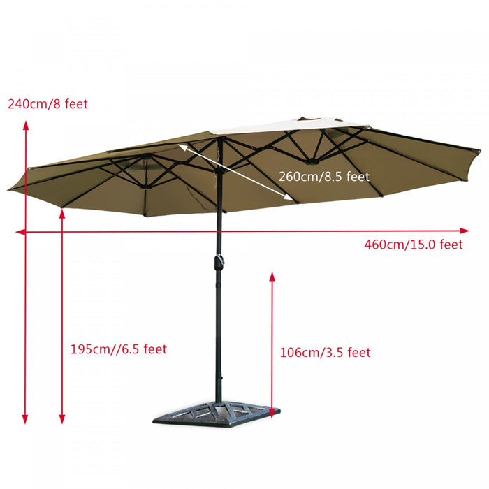 Costway Parasol de marche exterieur 15' double-face Twin Patio avec manivelle Beige