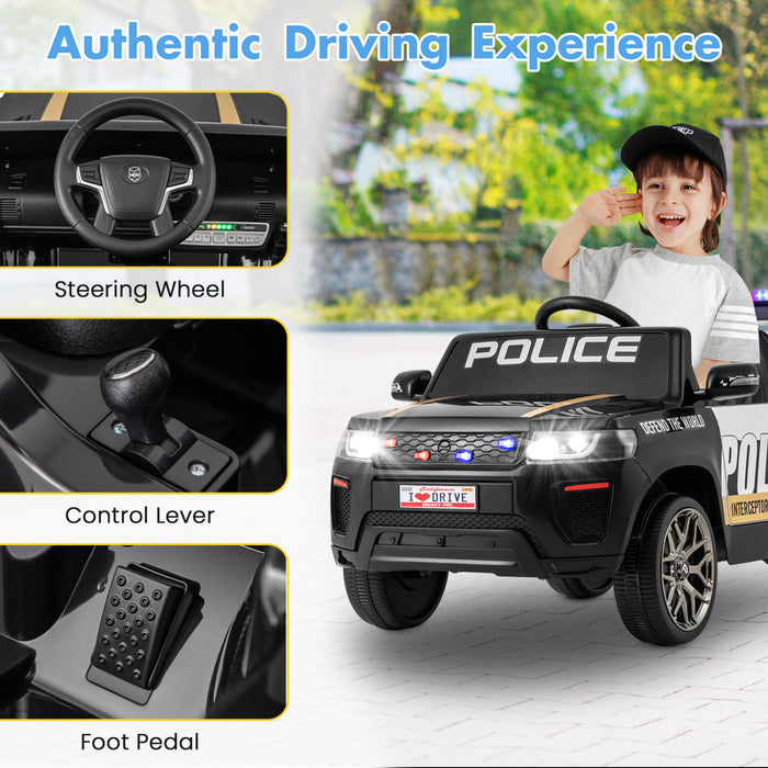 Honeyjoy Kids Ride Sur Voiture De Police 12v 7a Batterie Voiture De Police Avec Telecommande Noir