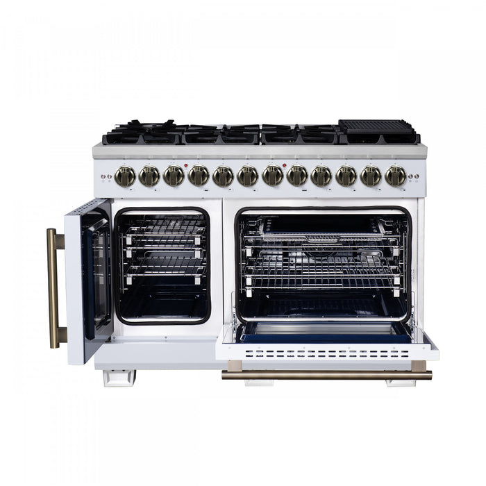 Cuisiniere a double combustible Capriasca 48 po, blanche, 6.58 pi³ – FFSGS6387-48WHT