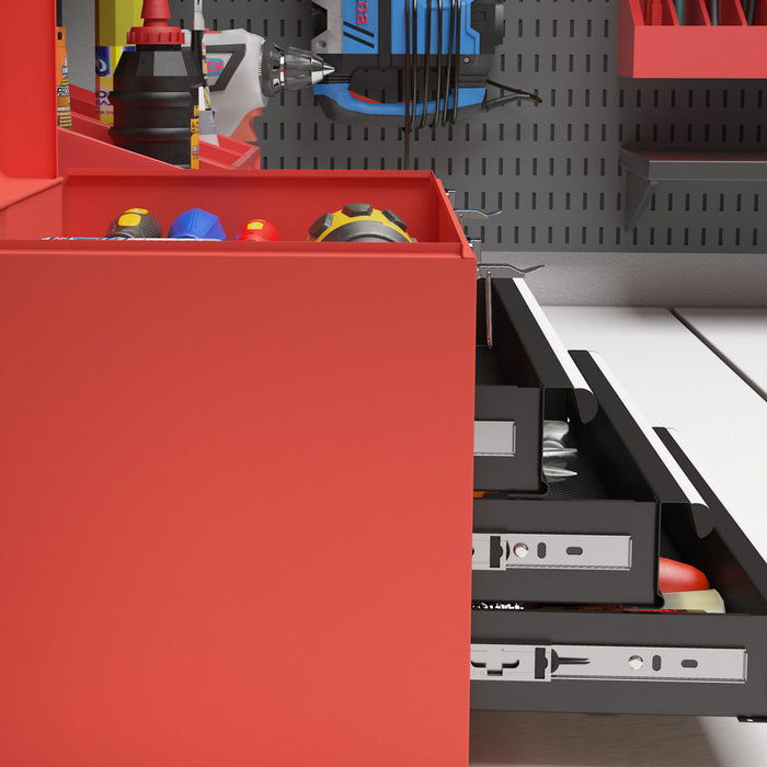 Durhand Boite A Outils A 3 Tiroirs Avec Loquet Coffre A Outils Rouge