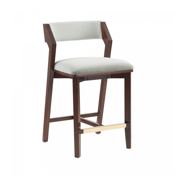 Tabouret de comptoir moderne Patricia en bois et tissu, blanc glacier - Lot de 2