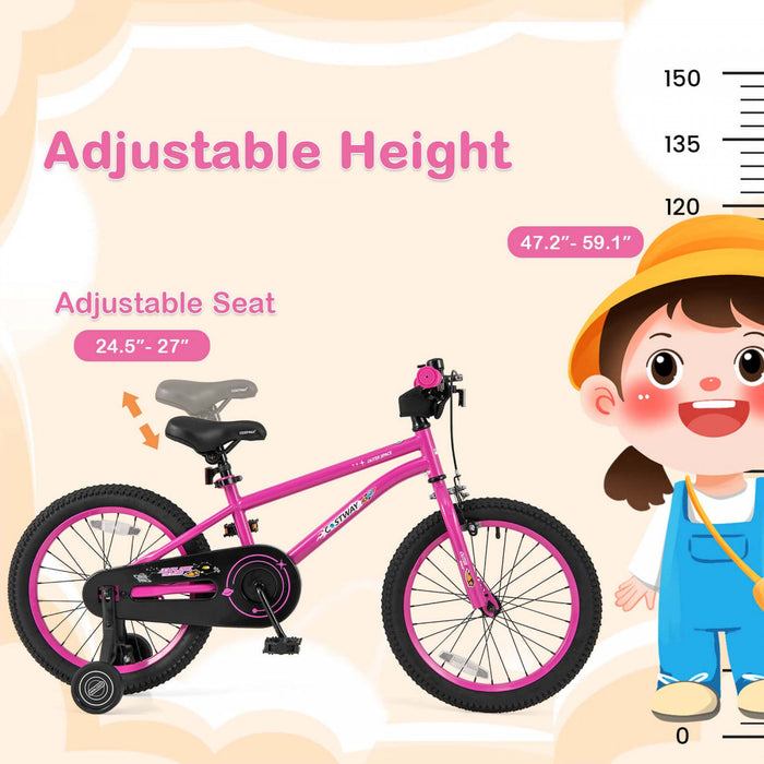 Velo Costway 18 Pouces Pour Enfants De 4 A 8 Ans Avec Selle Reglable Et Guidon Antiderapant Rose