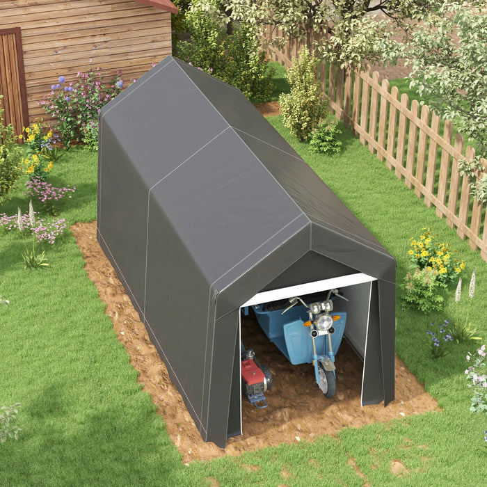 Outsunny Abri Portable 7' X 12', Abri Exterieur Avec Porte Enroulable, Gris