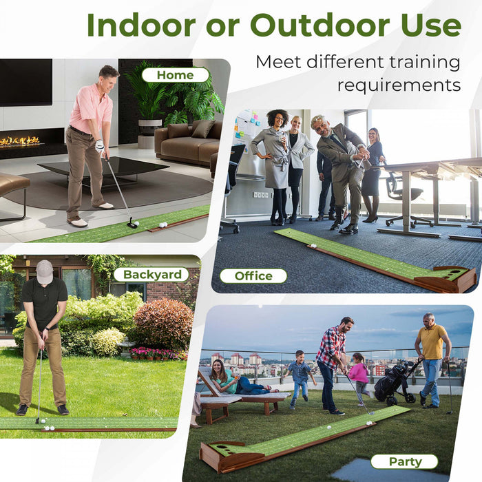 Costway Mettre Vert Pratique Golf Mettre Tapis Avec Auto Ball Retour Et 2 Tailles De Trou
