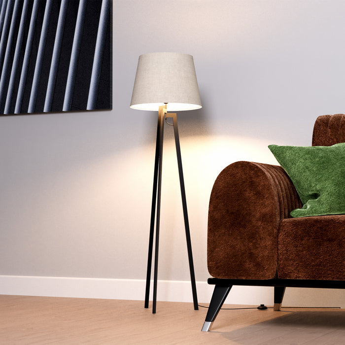 Lampe à pied architecturale noire de 64 po à trépied avec abat-jour texturé