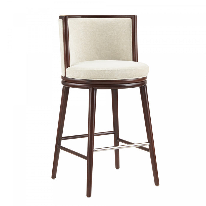 Tabouret de bar moderne en bois et tissu creme Evalyn - Lot de 2