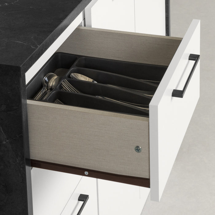 Myro Ilot De Cuisine Avec Rangement - Fausse Pierre Noire Et Blanc