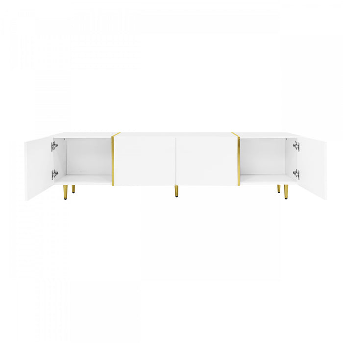Meuble Tv Moderne Frances Avec 4 Portes, Blanc Laque Brillant