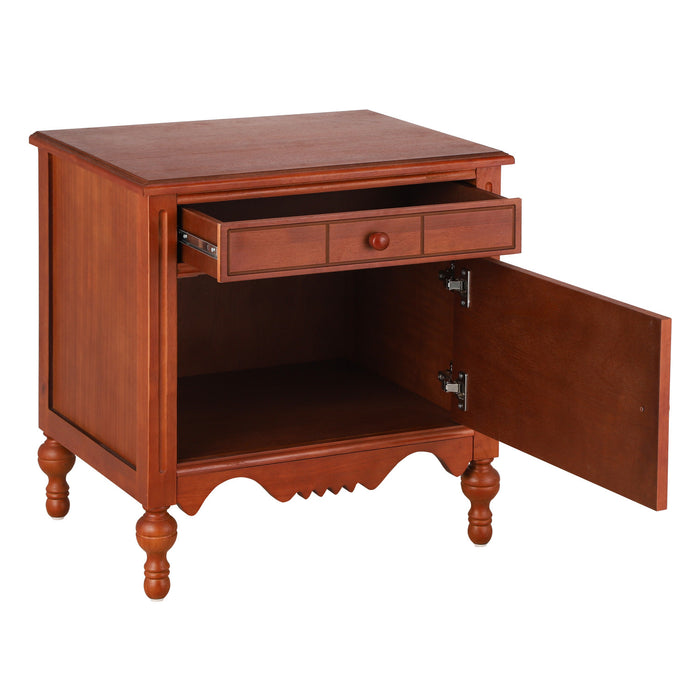 Amelia Table de Nuit Vintage de 24\" avec Tiroir Sculpte et Cabinet, Marron