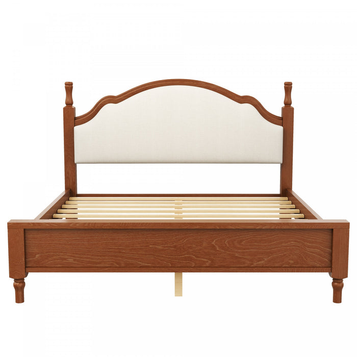 Lit plateforme Miles en bois format Queen avec tete de lit rembourree incurvee, brun