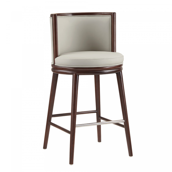 Tabouret de bar moderne en bois et tissu Evalyn, coloris pierre - Lot de 2