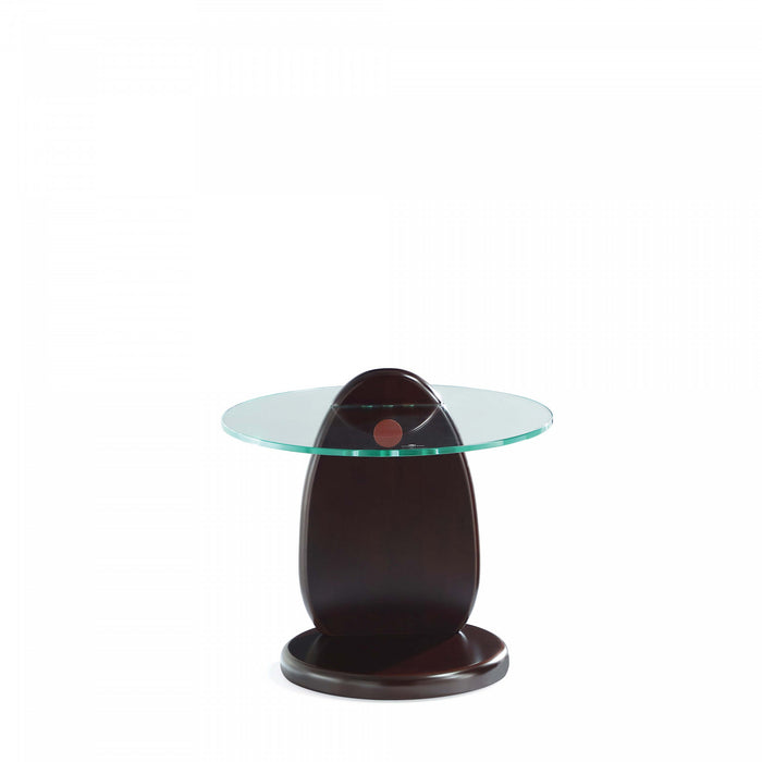 Table d’appoint moderne et glamour en bois noyer avec plateau en verre Artesia