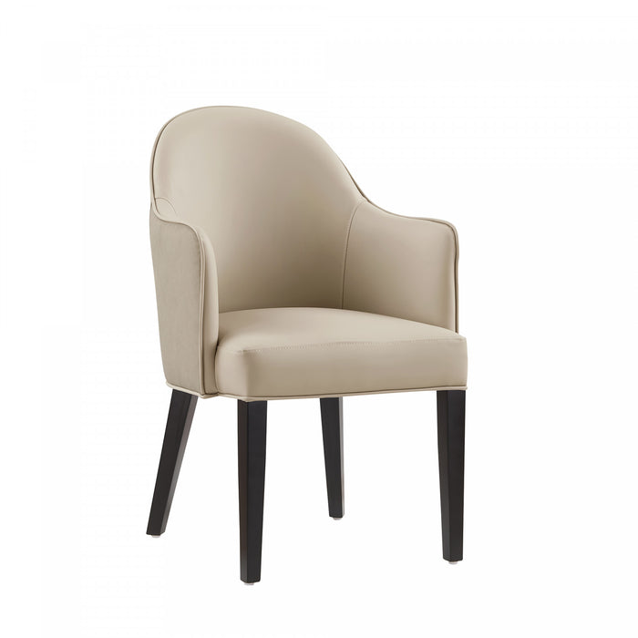 Fauteuil moderne Hillman en cuir vegetalien et velours avec accoudoirs en bois, sable - Lot de 2
