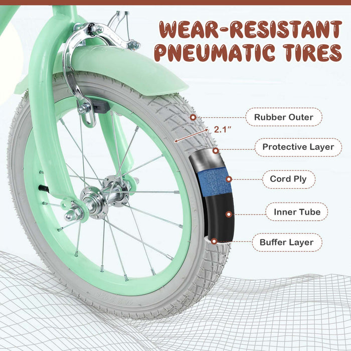 Prorider 14\" Velo Pour Enfants Avec Roues D'entrainement Amovibles Et Panier Pour 3-5 Ans Vert