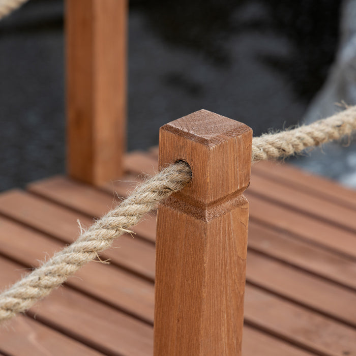 Outsunny 5ft Pont De Jardin En Bois Decoration Exterieure Pont De Bassin Passerelle Corde De Chanvre Inclus Bois De Sapin Orange