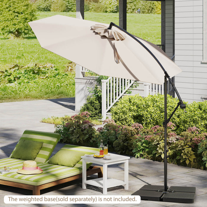 Costway Parasol suspendu 10' pour patio, ombre solaire decalee avec base T Croix exterieur Marche Beige