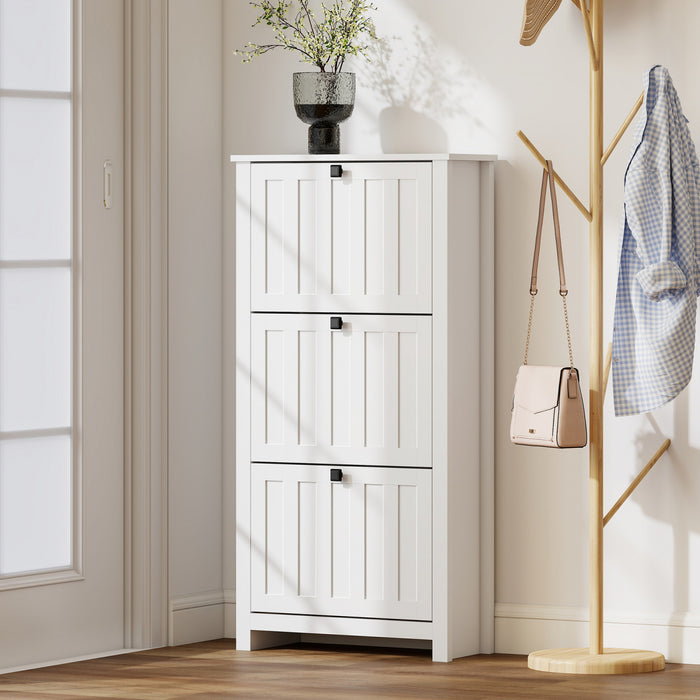 HOMCOM Meuble a chaussures etroit avec 3 tiroirs basculants, blanc