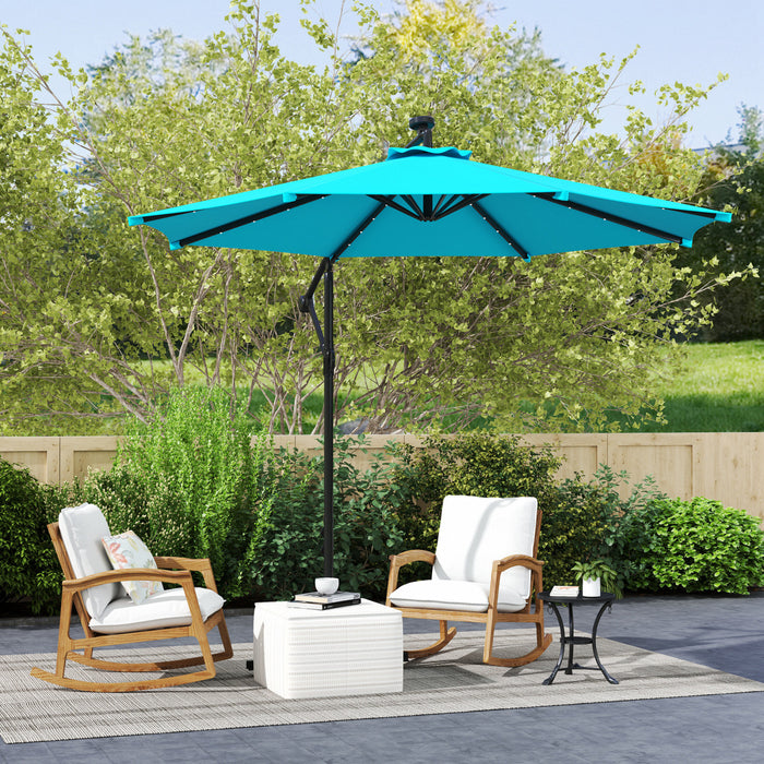 Outsunny Parasol Deporte Exterieur De 10pi Avec Eclairage Solaire Turquoise