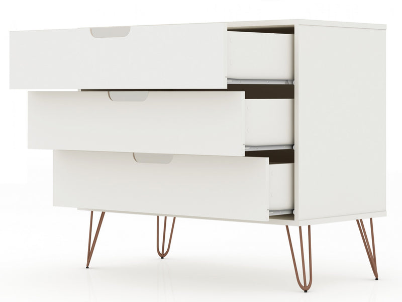Commode Rockefeller Mid-Century Modern 89 cm en blanc (3 tiroirs) – Lot de 2